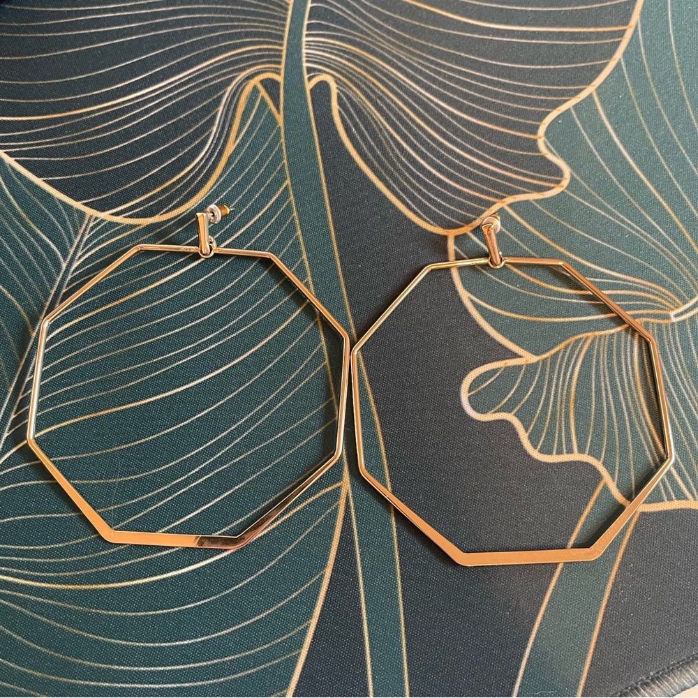 Large Octagon Gold Hoop Earrings